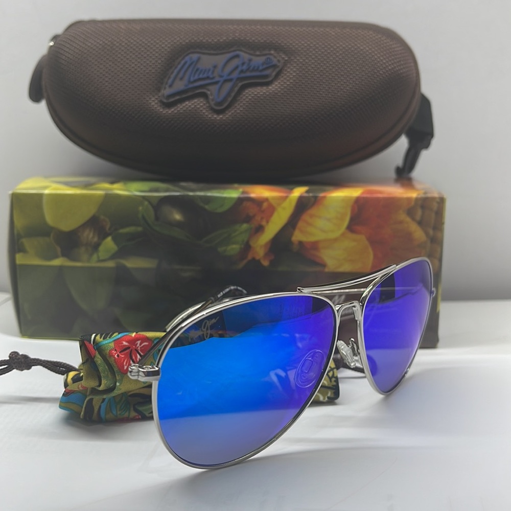 Brand New Maui Jim Polarized Aviator double bridge MJ257 Silver with Blue Mirror - Picture 2 of 8